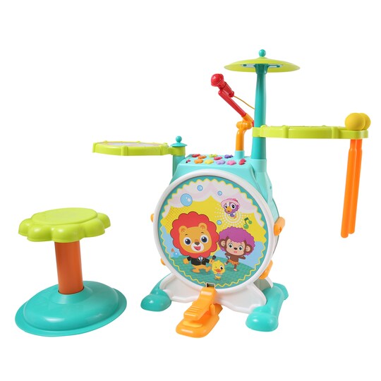 Dimple Electric Big Toy Drum Set For Kids with Microphone Pedal n Stool - Pre Recorded Songs instruments music Lights n